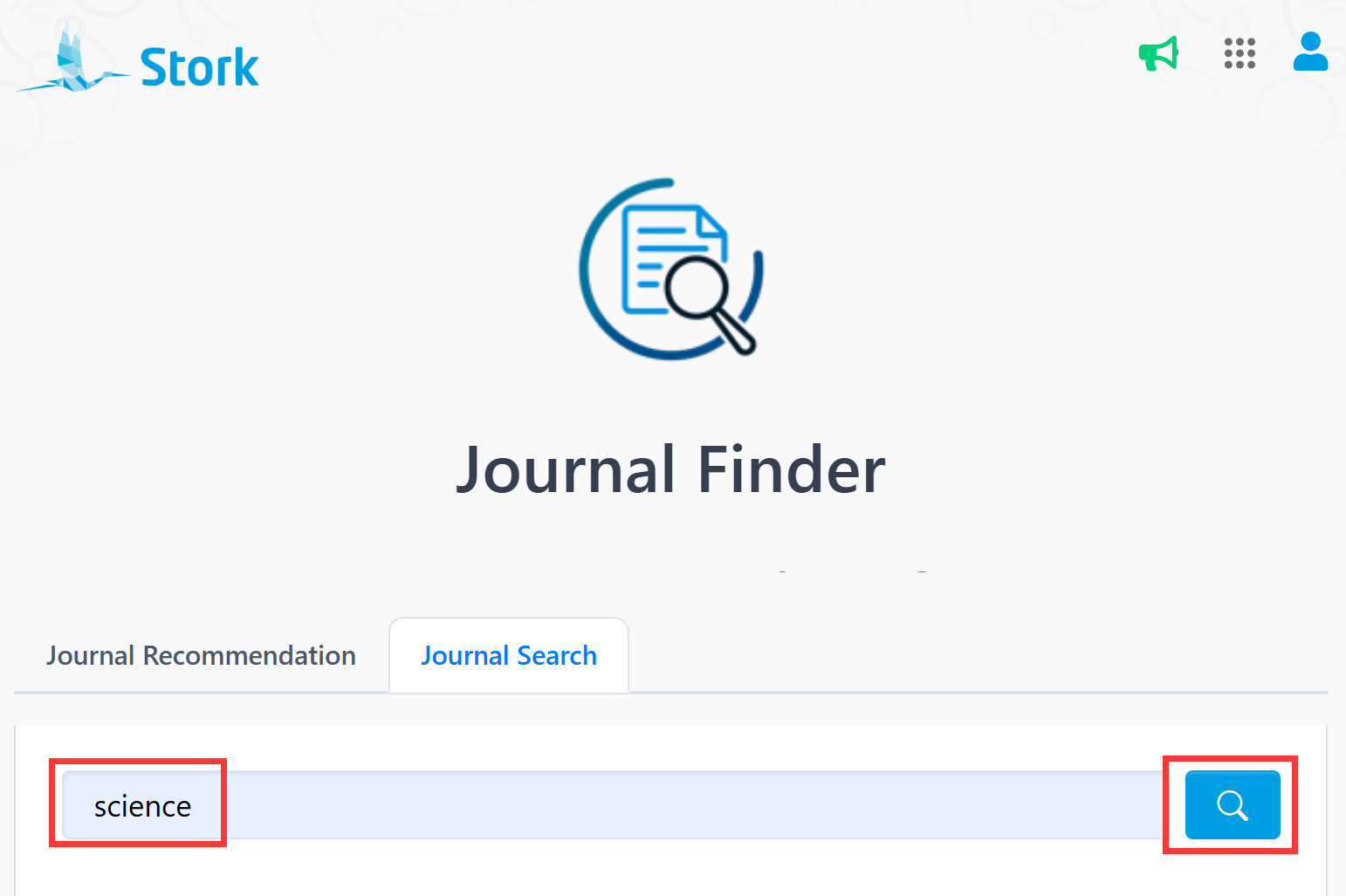 Journal search interface